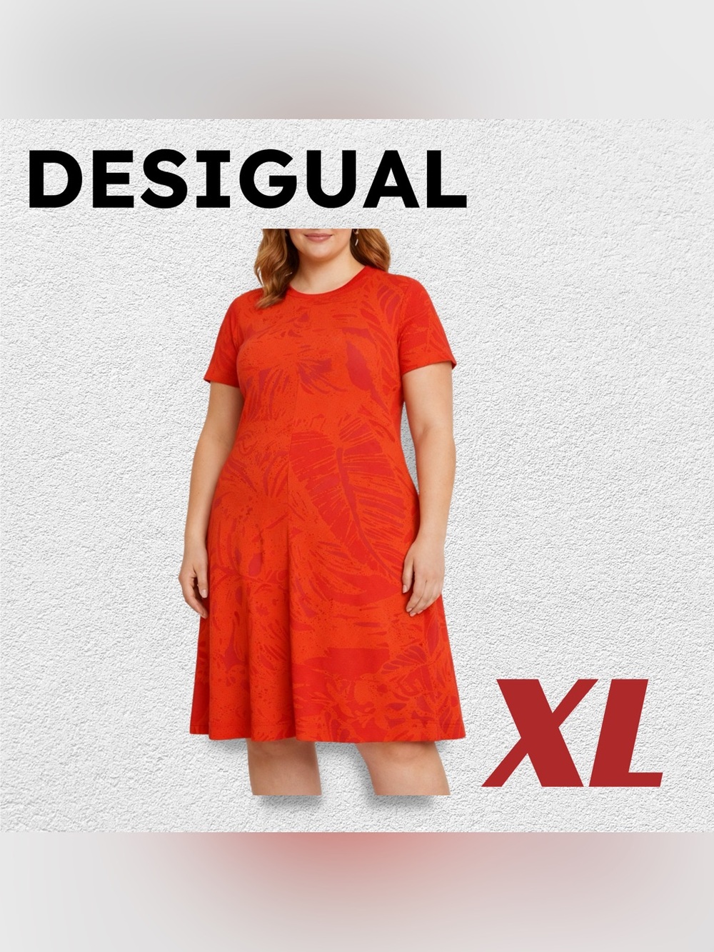 🇪🇸👍GUC DESIGUAL | XL | Colorful Vibrant red tropical printed summer chic dress